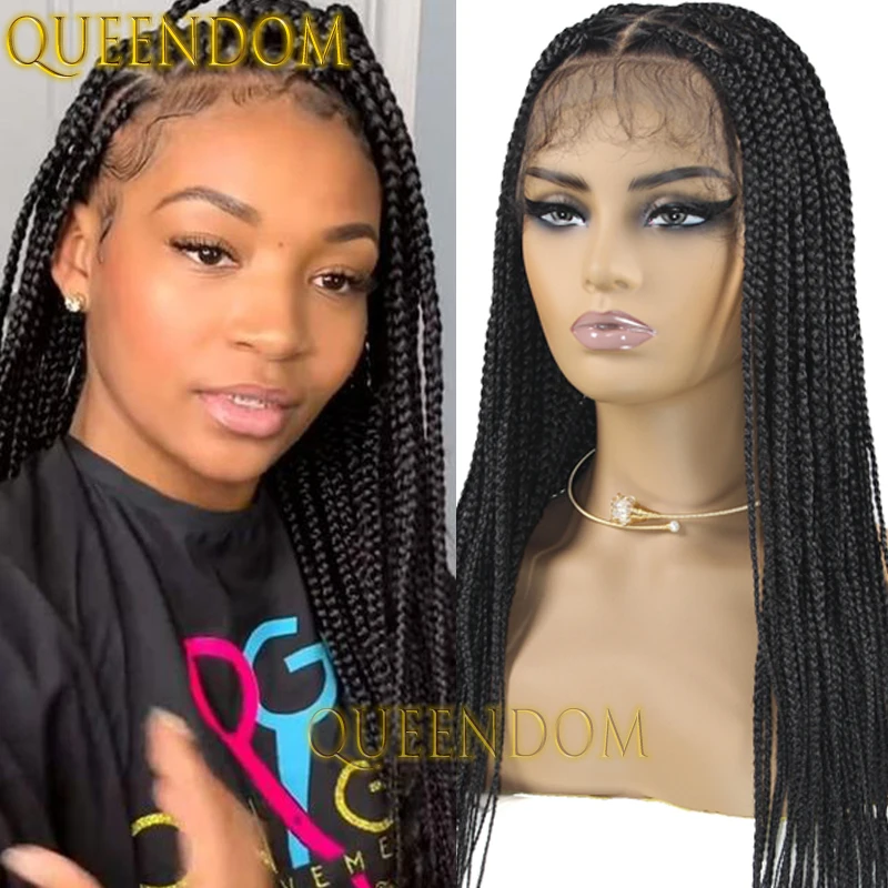 Synthetic 26 Inch Box Braids Wig Full Lace Triangle Shape Braided Goddess Wig for Black Women Knotless Cornrow Plaits Braid Wig