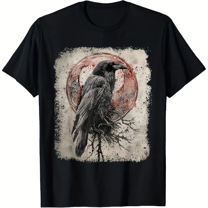 Men'S Odin Ravens Huginn Muninn Vegvisir Vikings Norse Mythology T-Shirt G Heavyweight 100% Crewneck Regular Fit Black Vintage