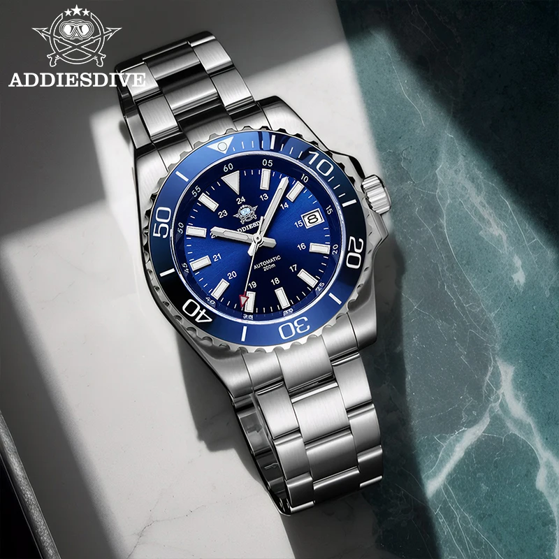 Addiesdive 남성용 자동 시계 40mm 사파이어 글라스 슈퍼 루미너스 200M 방수 다이브 시계 세라믹 베젤 남성 아날로그 시계