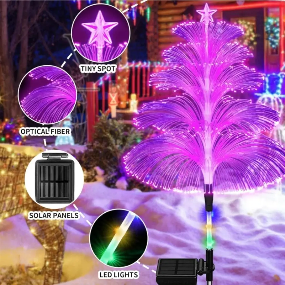 شجرة عيد الميلاد الشمسية الألياف قنديل البحر مصباح مقاوم للماء أضواء قنديل البحر الملونة Led الكاشف شجرة عيد الميلاد الخفيفة في الهواء الطلق #2