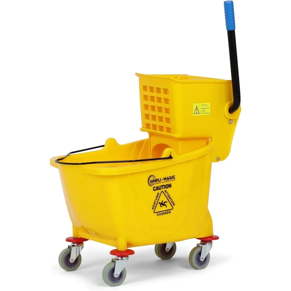 

Commercial Mop Bucket with Side Press Wringer, 26 Quart Capacity, Durable Yellow Design for Heavy-Duty Cleaning
