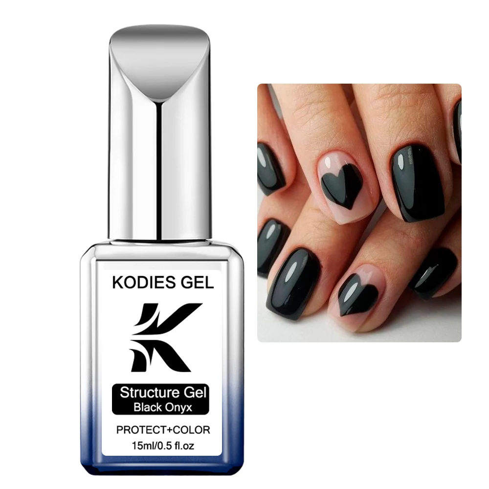 KODIES GEL Smalto per unghie gel base in gomma nera pura 15ML Semi permanente UV Neon Colore Soak Off Base Coat Top Coat per Nail Art