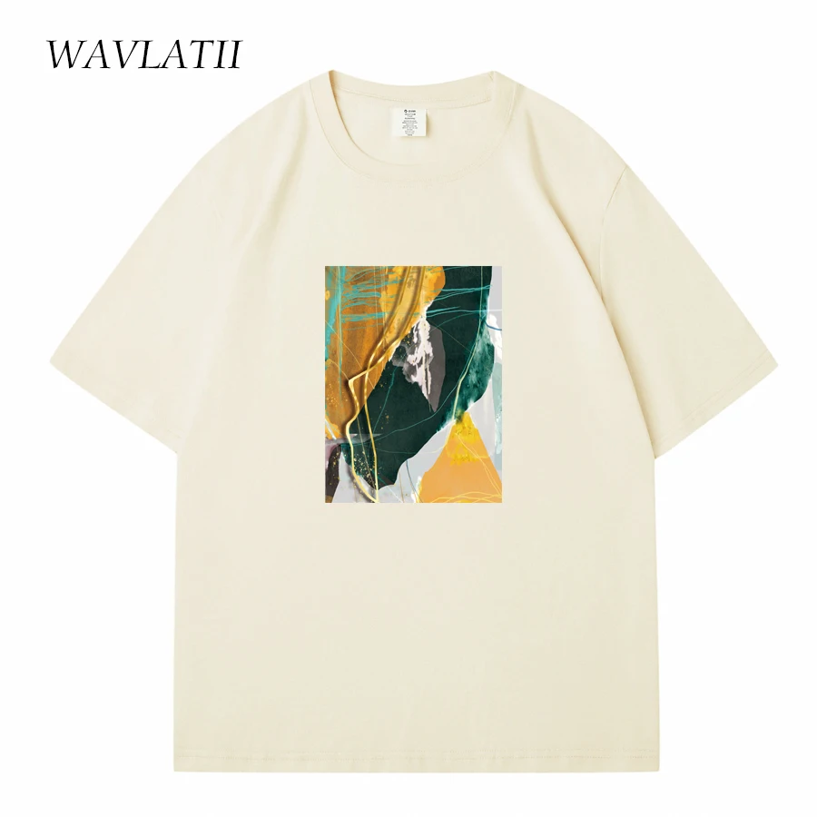 WAVLATII New Women Fashion Oversized Cotton T shirts Female Abstract Printed Streetwear Tees Lady Dark Green Summer Tops WT2323