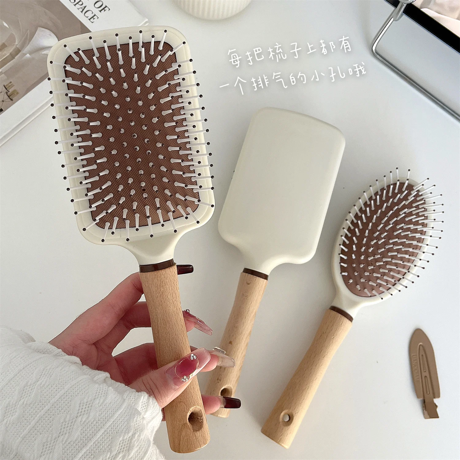 Long Hair Wooden Comb for Women Air Cushion Massage Anti Static Portable Voluminous Hair Brush