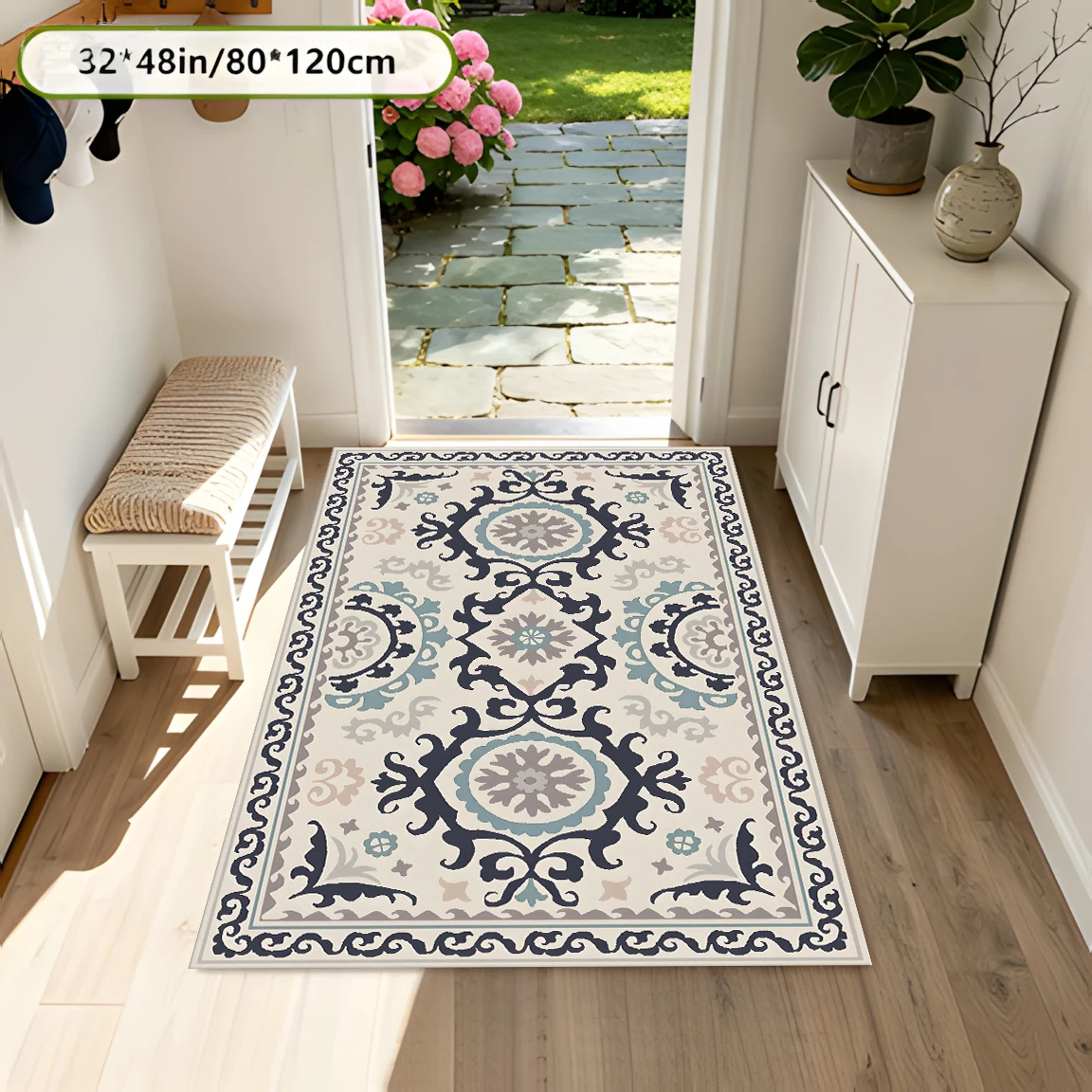 2D Carpet with Retro Symmetrical Ethnic Totem Pattern in Retro Persian Style for Living Room, Bedroom, and Coffee Table