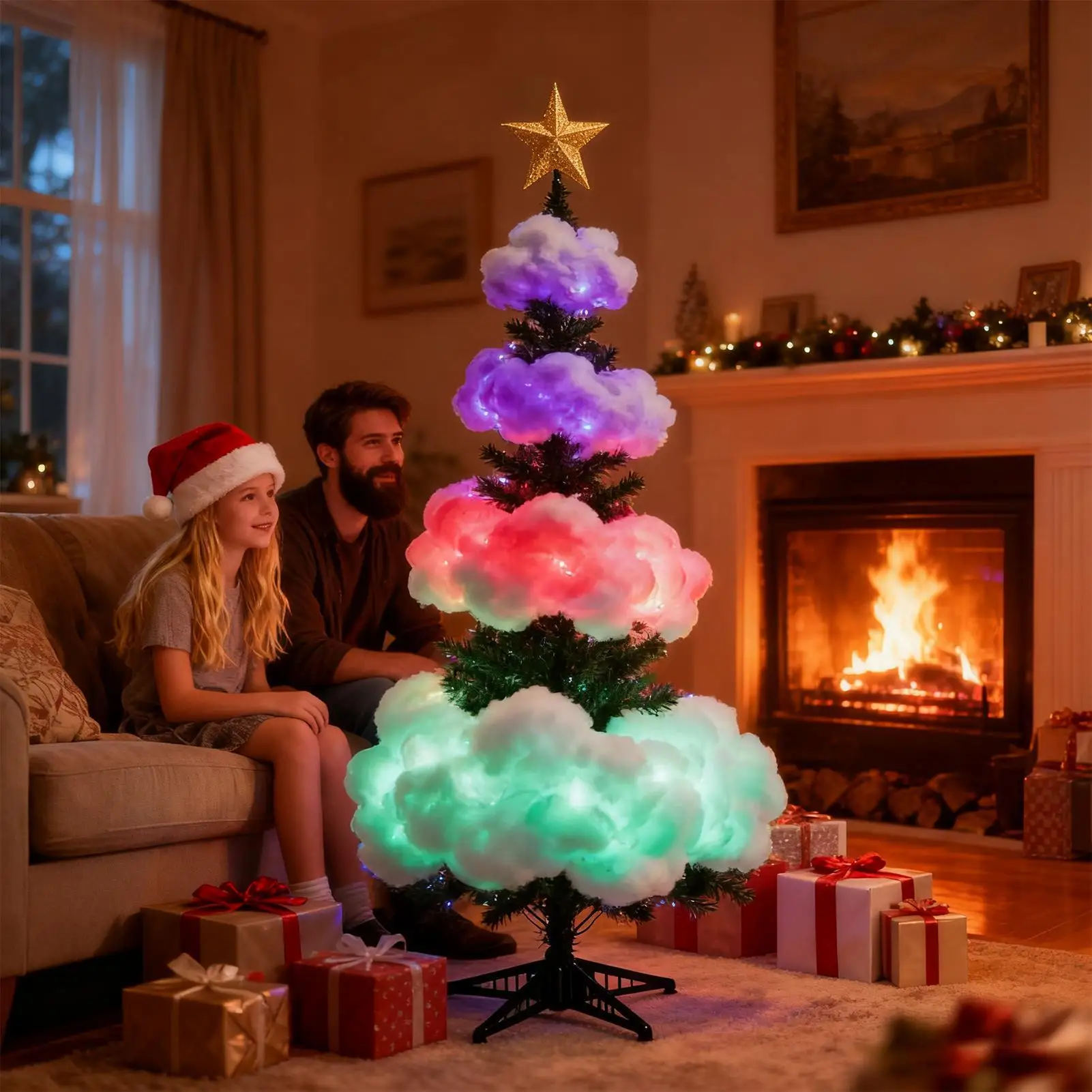 أضواء شجرة عيد الميلاد داخلي 16.4ft مقاوم للماء سحابة متعددة وضع الجنية سلسلة أضواء زينة عيد الميلاد لغرفة المعيشة