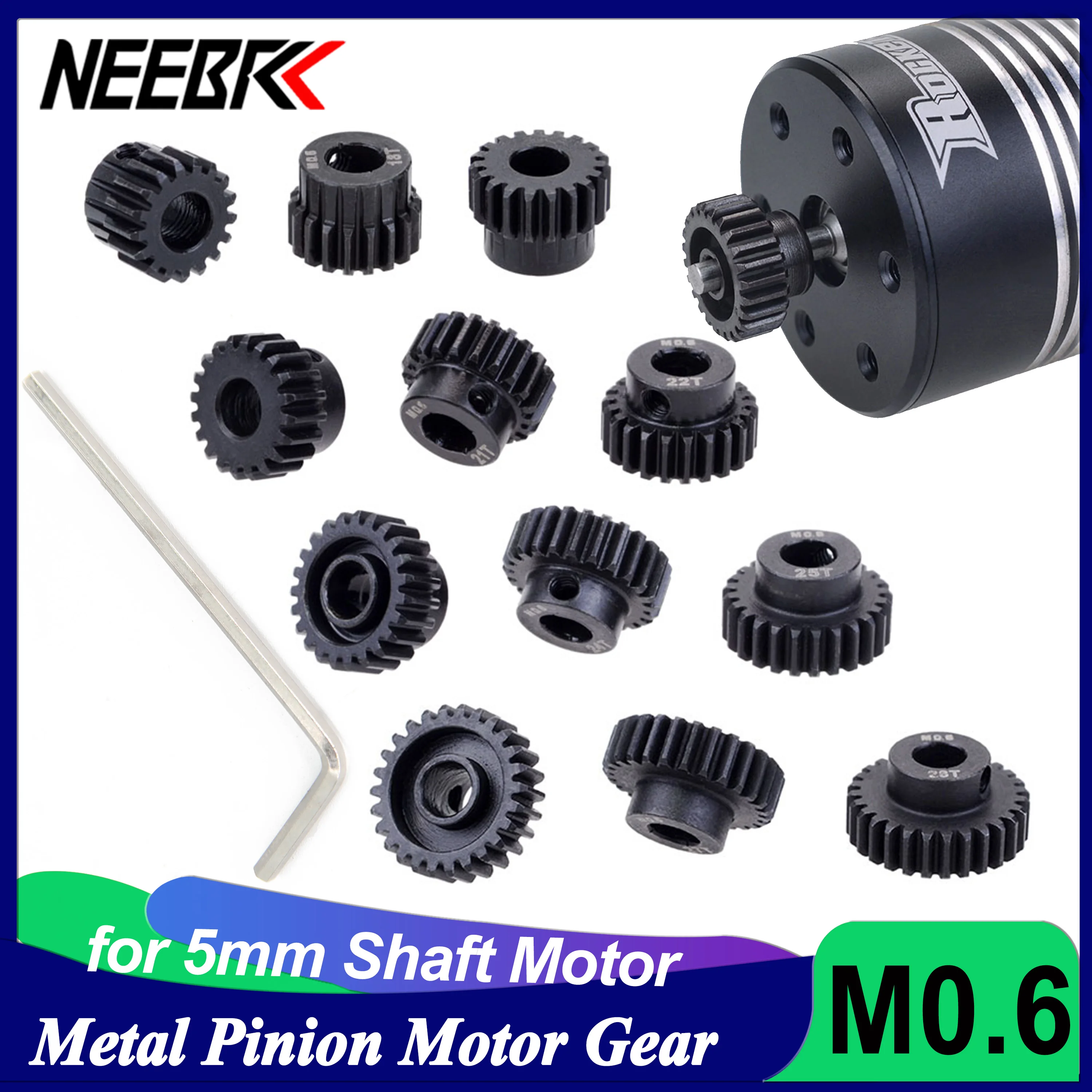 M0.6 17T 18T 19T 20T 21T 22T 23T 24T 25T 26T 27T 28T  5mm Shaft Metal Pinion Steel Motor Gear for 1/10 RC Car Model Toy Parts