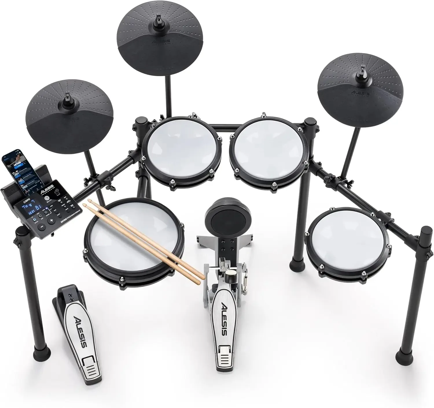 

СОВЕРШЕННО НОВАЯ электрическая барабанная установка Alesis Nitro Max Kit с тихими сетчатыми подушечками, 10-дюймовый двухзонный малый барабан, Bluetooth, 440+ подлинными звуками, D