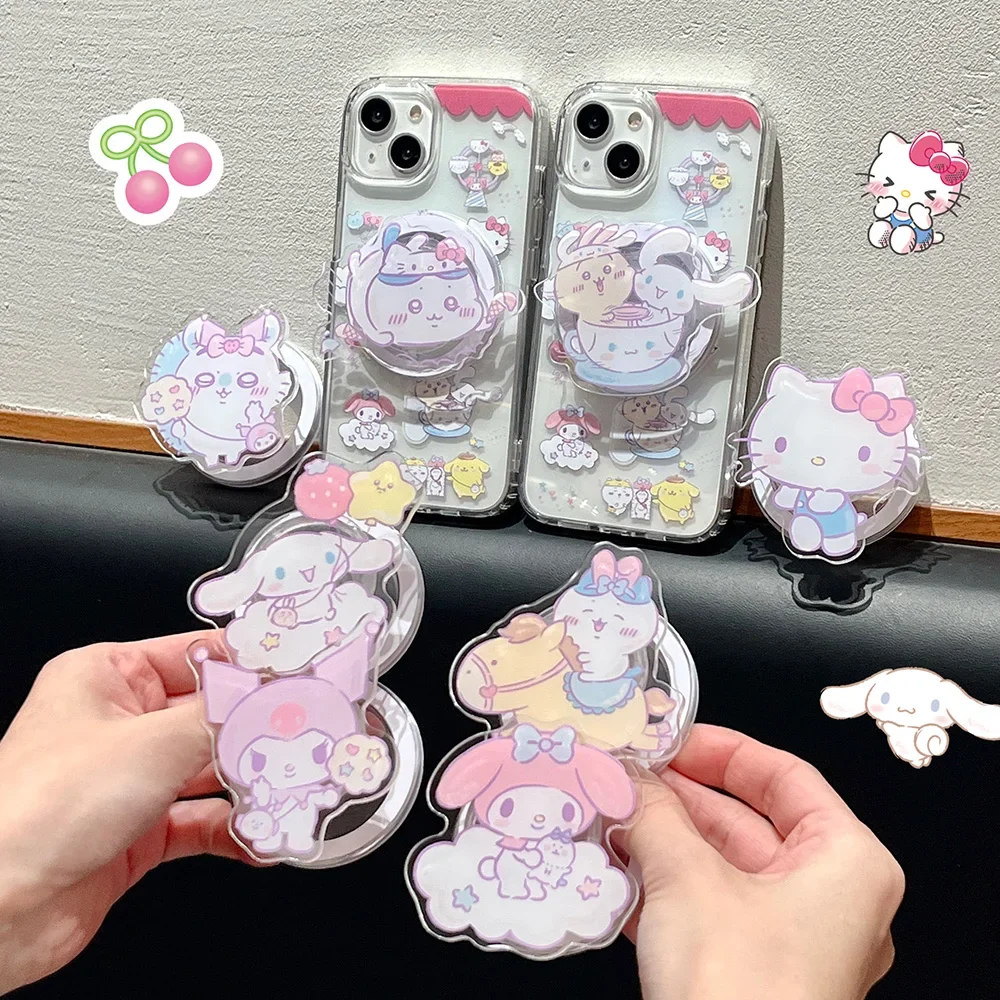 Kawaii Chiikawas Hello Kitty Cinnamoroll Kuromi for Magsafe Magnetic Bracket Phone Case for IPhone 15 14 13 12 11 Pro Max Cover