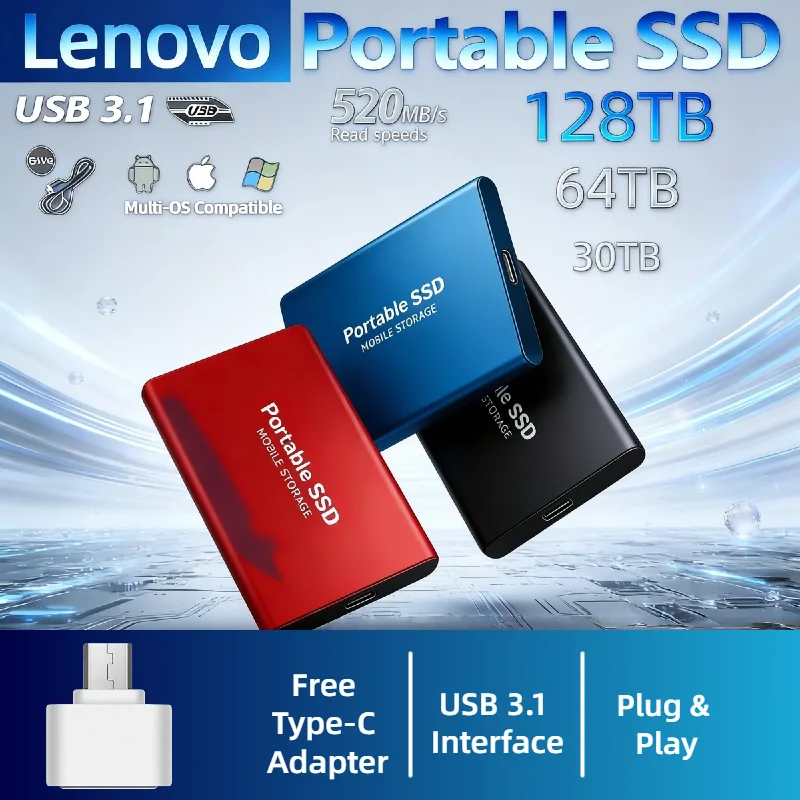 

Портативный SSD-накопитель Lenovo T5 2 ТБ/4 ТБ, внешний твердотельный накопитель USB 3.1, миниатюрный высокоскоростной флеш-диск большой емкости для ноутбуков и ПК