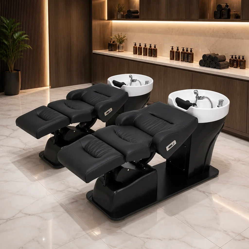 Luxury Electric Shampoo Chair with Tilting Ceramic Basin Salon Shampoo Professional Shampoo Bed Spa Furniture
