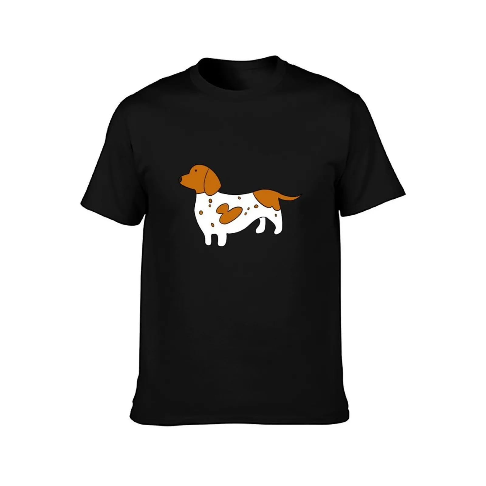 Red Piebald dachshund weenie dog sticker T-Shirt, Summer Casual Cotton Tee, Oversized Streetwear Tops, Vintage Graphic Print