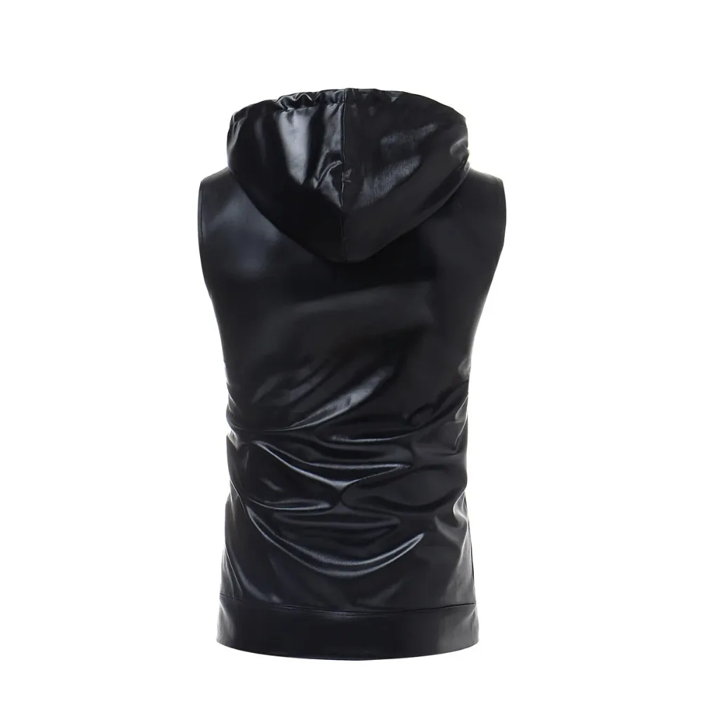 Gold Silver Black Color Sleeveless Top Men Summer Fashionable Dance Bright Color Hooded Drawstring Zipper Vest