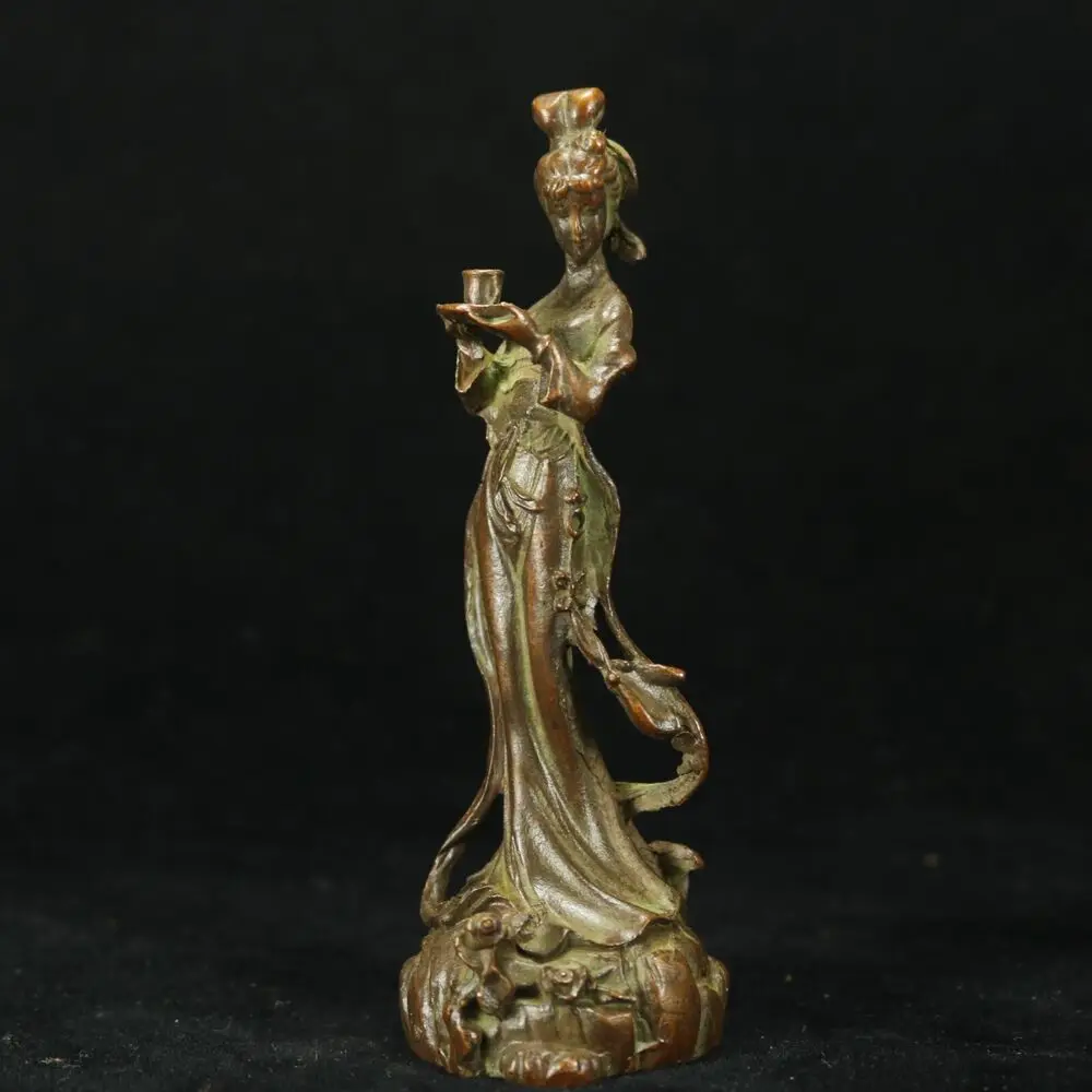 Chinese Copper Bronze Hand Made Chinese Classical Ladies Art Beauty Girl Statues