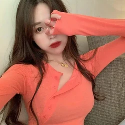 Slim-fit Design-slanted Neck Long Sleeve Tight T-shirt for Women in Autumn New Style Ins Top Solid Color Inner Bottoming Shirt