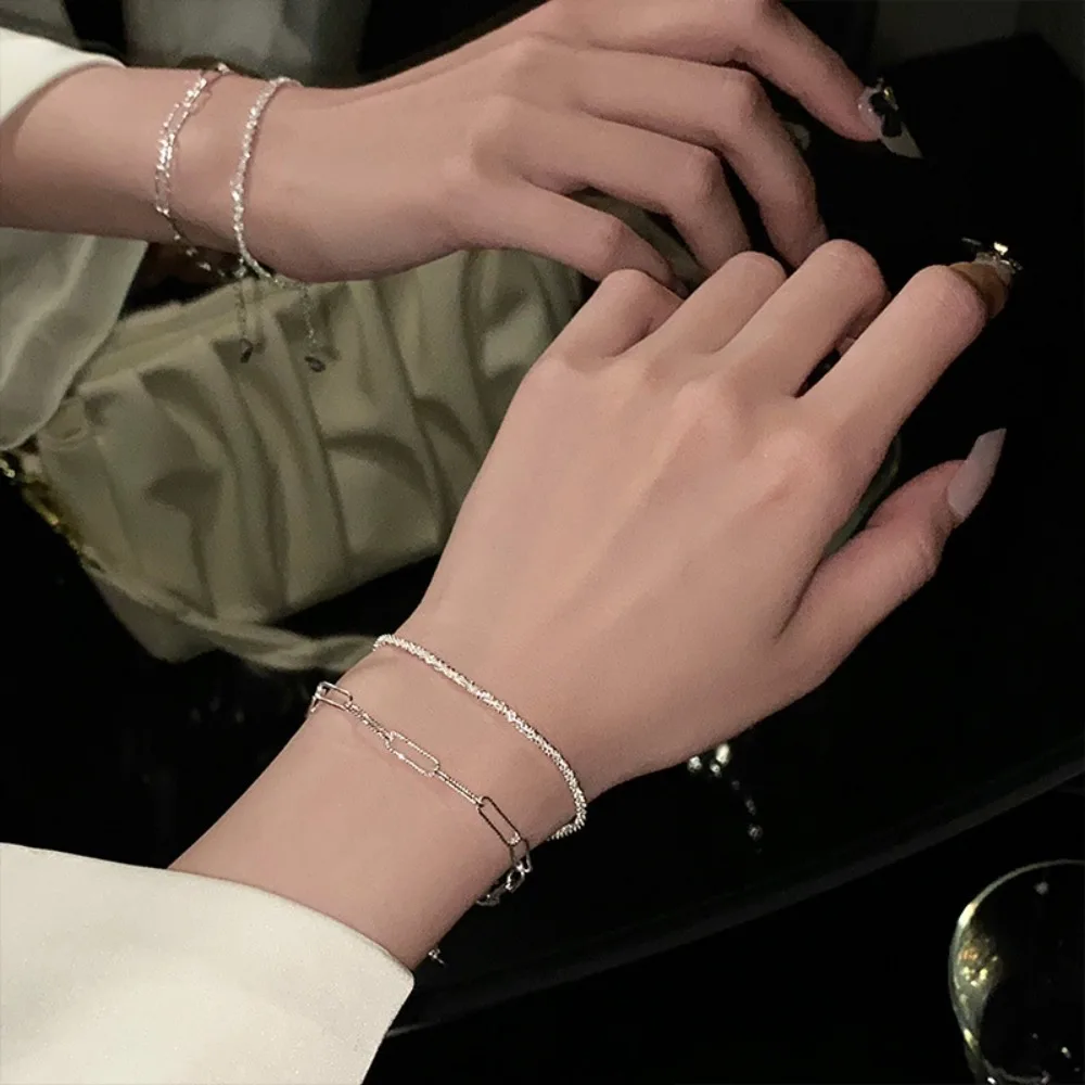 Sparkling Adjustable Bracelet Fashion Silver Color Bracelet Jewelry Set Y2K Chain Bracelet Women's Bracelet