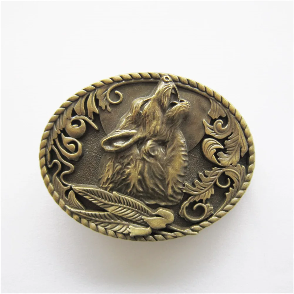 New Antique Bronze Plated Wolf Wildlife Western Oval Belt Buckle also Stock in US BUCKLE-WT013AB Free Shipping