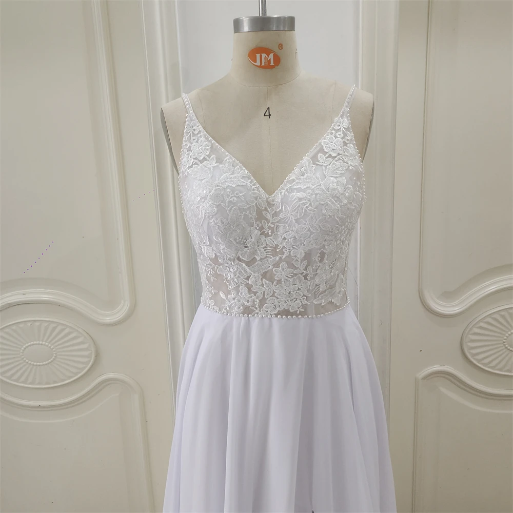 ZJ6012 مخصص زهرة ألف خط الحبيب فساتين الزفاف للنساء السباغيتي حزام 2025 بلا أكمام العروس بوهو فستان زفاف #6