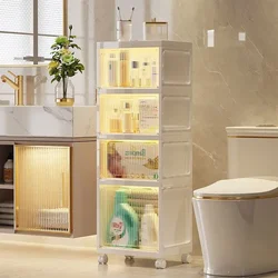 Nordic Bathroom Shelf Multi-layer Toilet Storage Shelves Visual Cabinet Door Washing Stands Universal Pulley Storage Cabinet