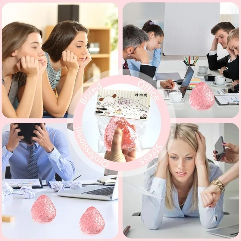 Strawberry Squishy Stress Toys Taba Soft Pinching Squeeze Fidget Fruit Kit for Anxiety Relief Sensory Reliever for Adults Kids
