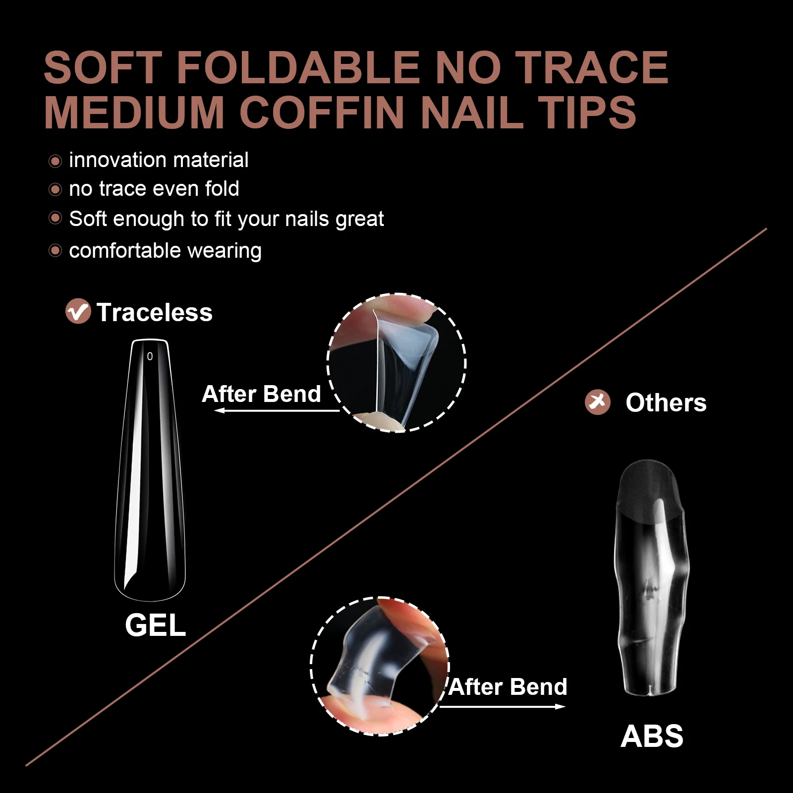 240 Stück Extra Lange Klare Weiche Gel-Nagelspitzen Künstliche Nagelverlängerungen Ohne Feile Benötigt Spurlose Faltbare Abziehbare Nagelspitzen-Box für Salons – Detail 6