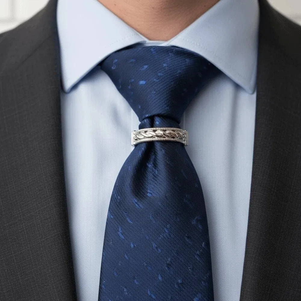 Fashion Alloy D-shaped Tie Buckle Cuff Links Mini Twists Tie Clip Shirt Tie Pin Golden Tie Knot Fixation Gift for Him