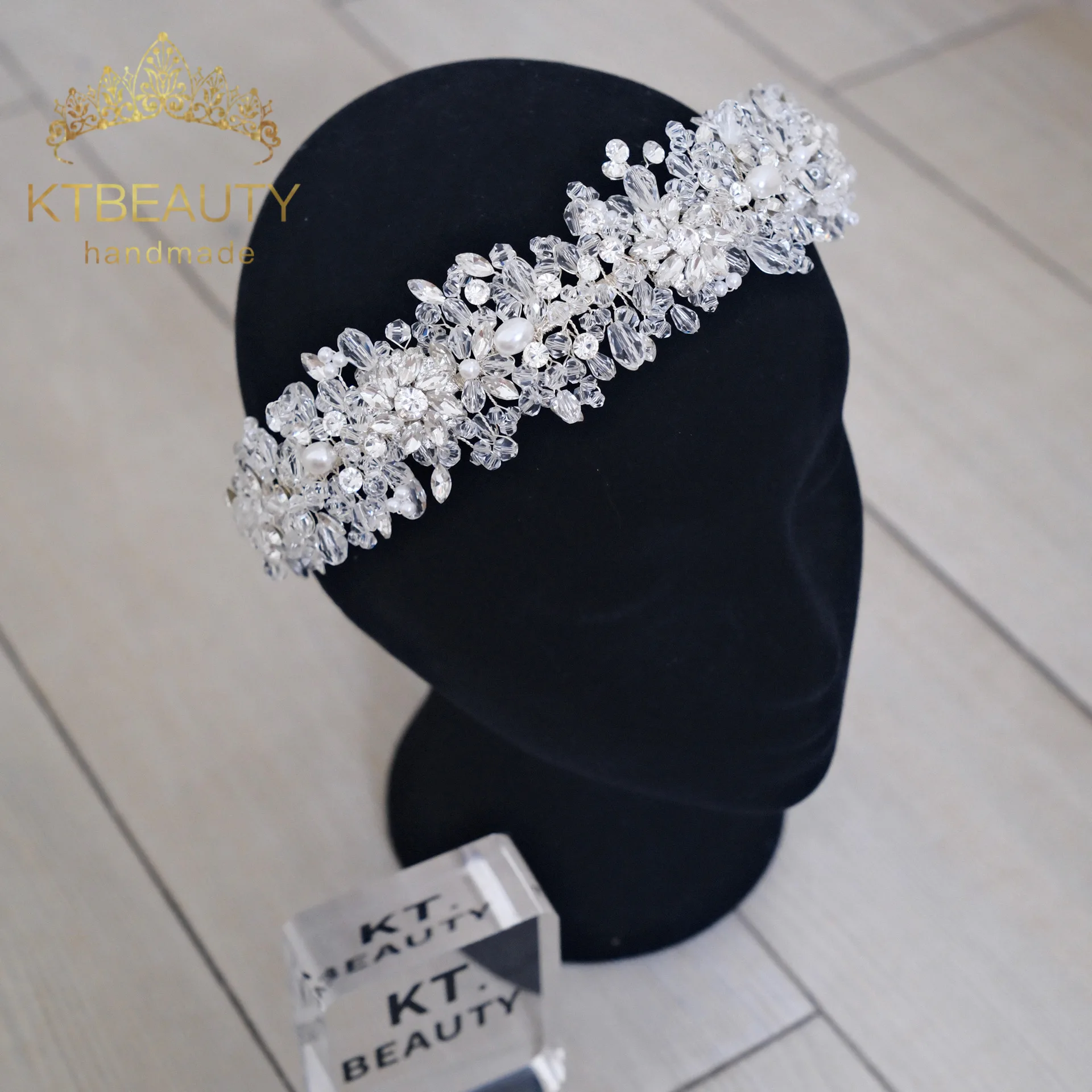 KTBEAUTY News 2025 bridal style Headpiece Silver color Crystal Tiara white Stones Beauty Hair band Women Accessories