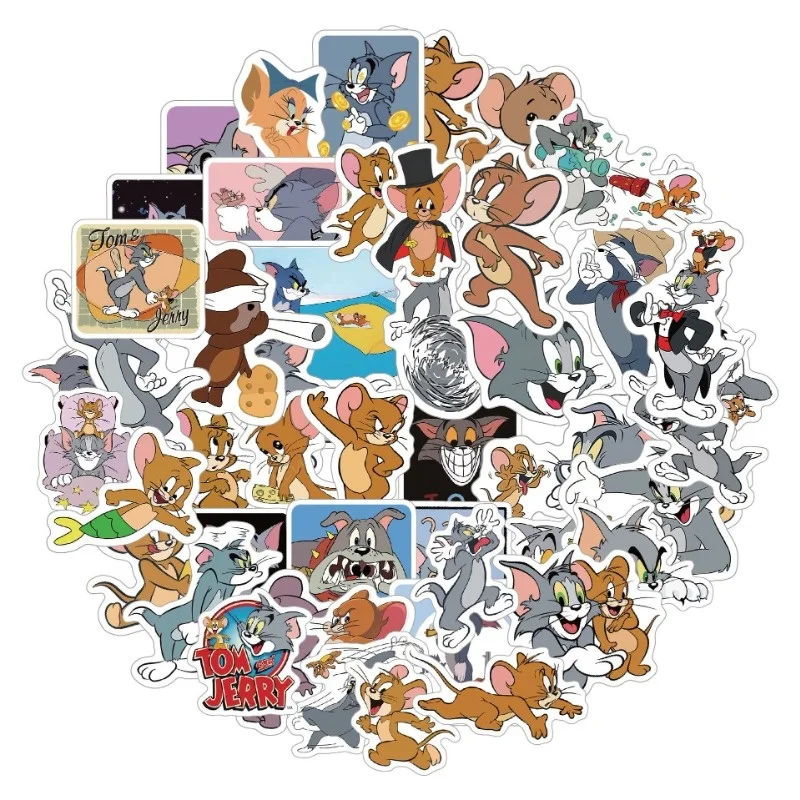 50pcs Animated Tom and Jerry Graffiti Stickers Suitcase Water Cup Stationery Refrigerator Mobile Phone Decoration Stickers