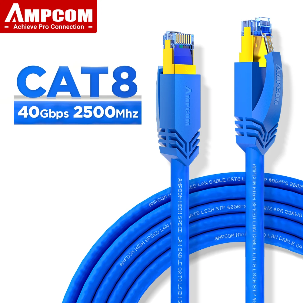 AMPCOM Ethernet Cable,CAT8 STP RJ45 10Gbps LAN Network Cable High Speed Gaming Patch 24AWG Strand Wire for Computer, PS5, Xbox