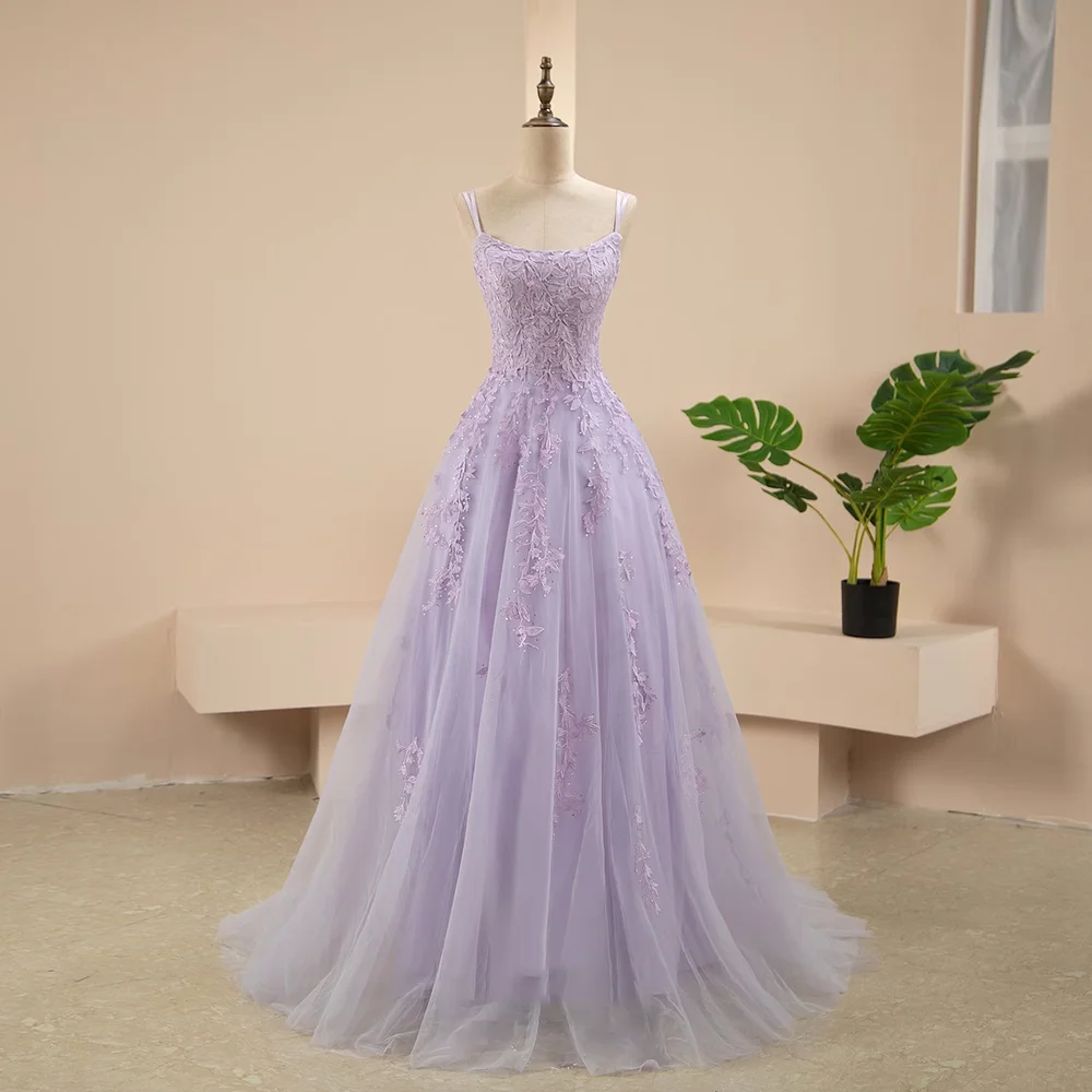 

Lavender Women Prom Dress Elegant Photography Graduation A-Line Gowns Gorgeous Lace Appliques Floor Length Evening Party Dress