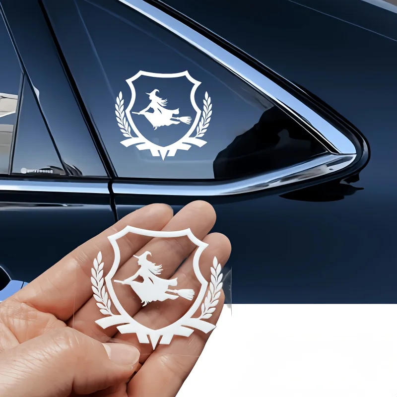 1Set Halloween Witch Shield Car Stickers, White Waterproof Vinyl Decals for Car Truck Motorcycle Laptop Bottle Decor