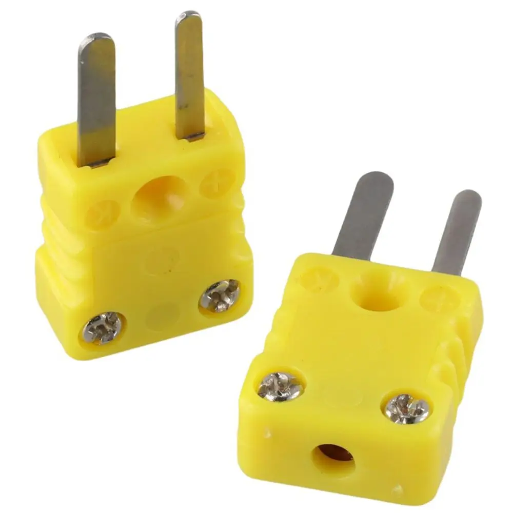 2Pcs Yellow K Type Thermocouple Connector -200-1300℃ Plastic Mini Male Plug Wire Connectors Thermocouple Sensor Probe