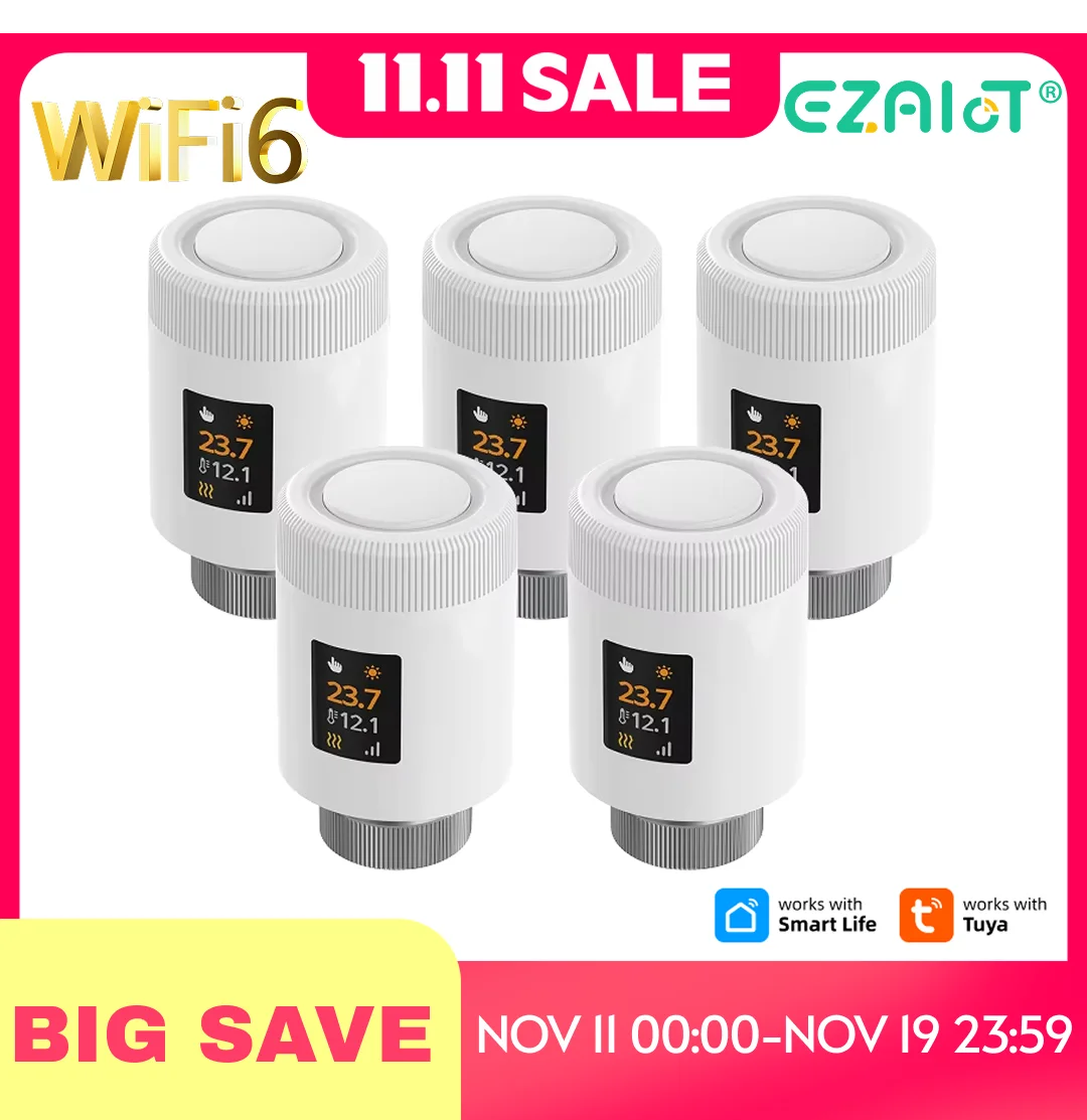 

Tuya Smart WiFi6 Thermostatic Radiator Valve TRV Programmable Actuator Remote Temperature Controller Heater Alexa Google Home