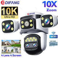 10K WiFi Camera 20MP Wireless Outdoor 10X Zoom Four Screen Four Lens 720° PTZ Automatic Tracking Waterproof Security Camera CCTV