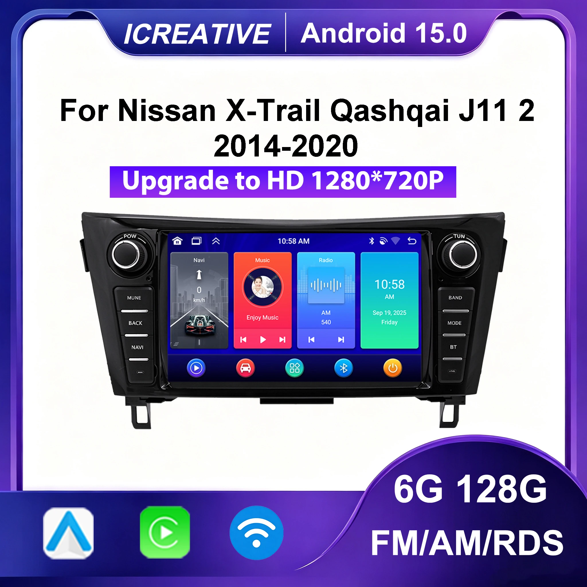 Android 15 Car Radio For Nissan X-Trail Qashqai J11 2 2014-2020 Wireless CarPlay Andrid Auto Player GPS Navigation 1 Din Stereo