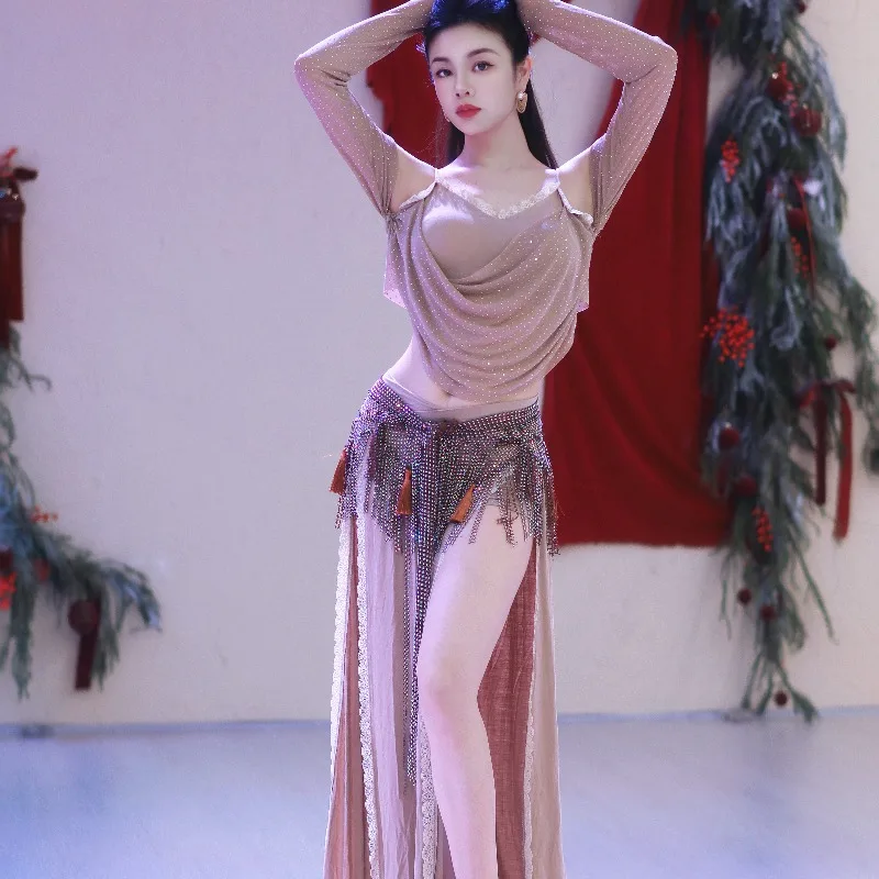 Customized Belly Dancewear Explosion Flash Split Clothing Top Skirt Group Stage Performance Costumes Women