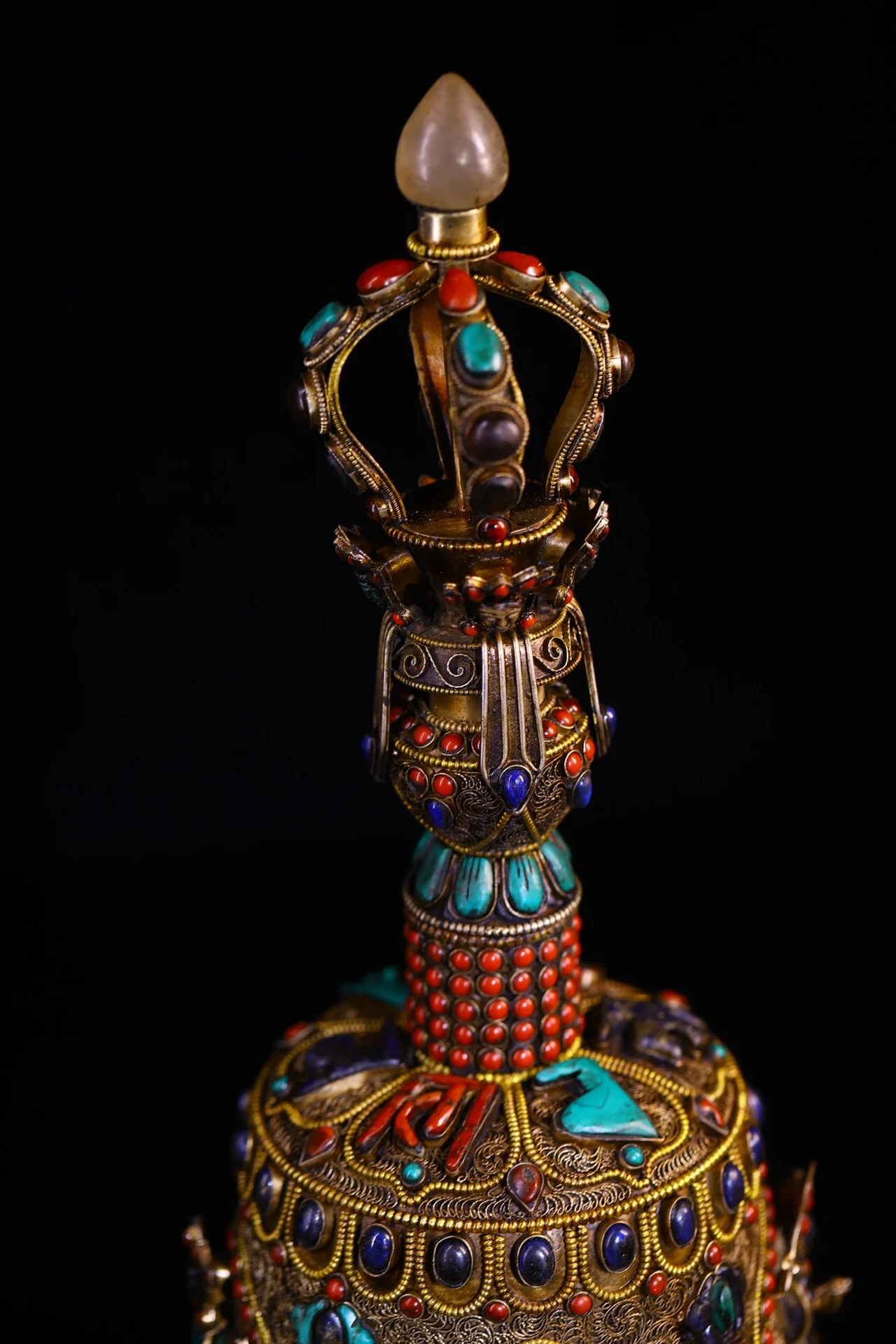 

14 "Непалский народный старый тибетский серебряный филигранный мозаика драгоценный камень бирюзовый лазурит Будда колокольчик Ваджра зал поклонения