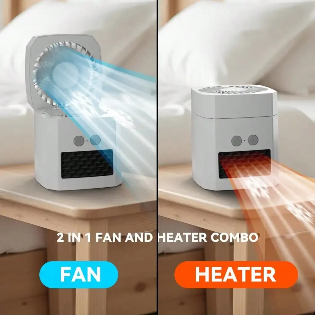 Portable 2-In-1 Heating And Cooling Fan: Mini Multi-Function Desktop Heater With 400W Power, 3 Gears Adjustable Temperature, Rapid Heating & Cooling - Ideal For Home, Office And As A Household Foot Warmer, Essential Artifact For Winter And Summer