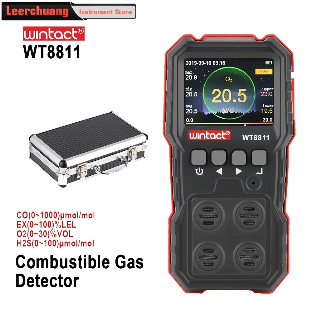 WINTACT 4 in 1 Gas Detector Gas Monitor Air Quality Meter/Sensor Gas Leak Detector Combustible Gas Sensor Vibrating/Light Alarm