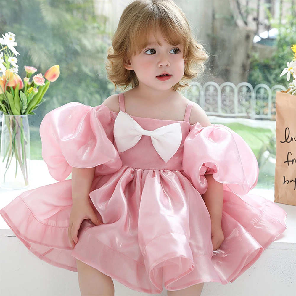 

Off Shoulder Puffy Pink Princess Dress Baby Girl 0-4y Birthday Party Prom Dress Puff Sleeve Short Tutu Dress Evening Ball Gowns