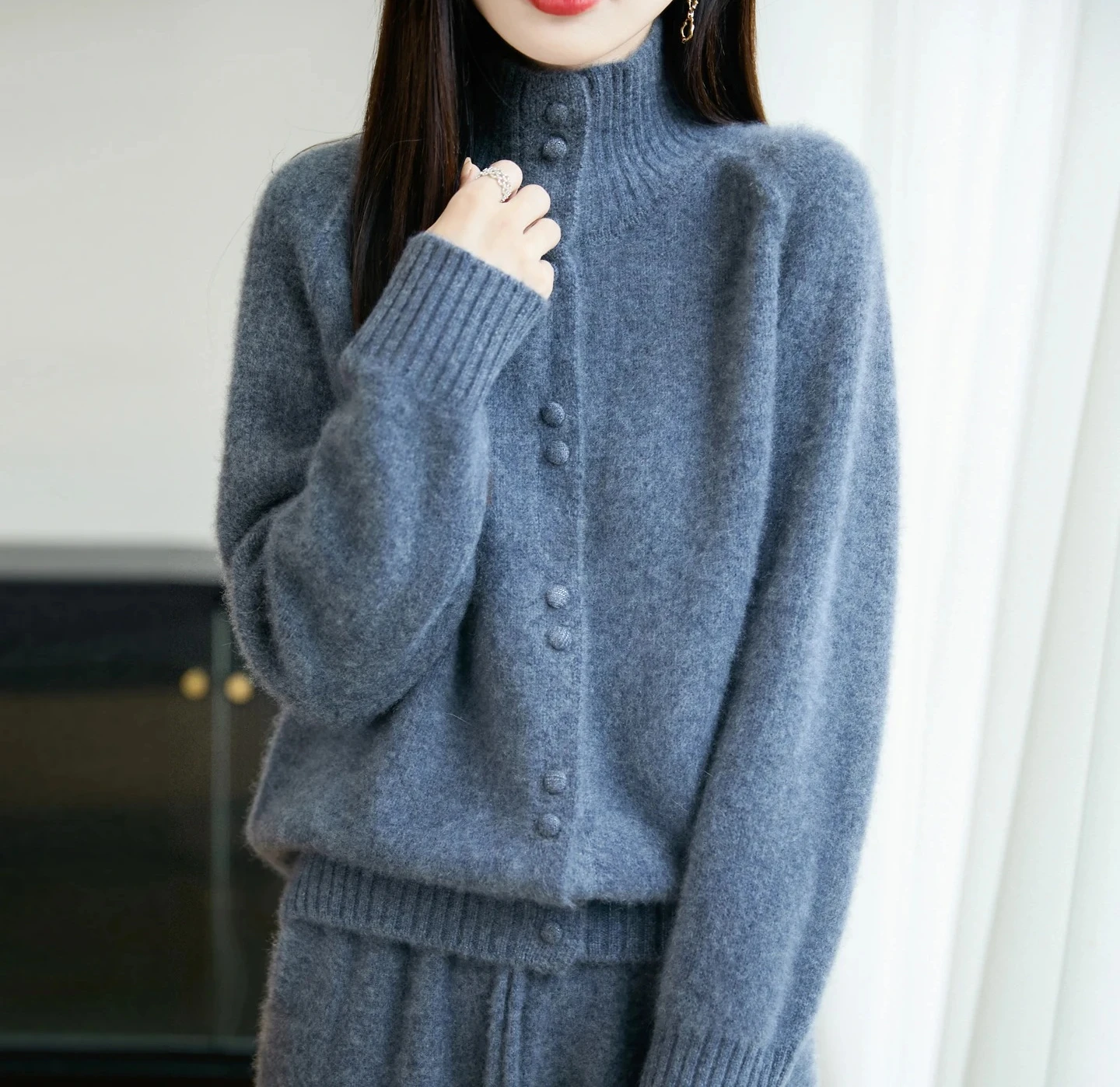

Women Cardigans Thick Warm Wool High Collar Loose Autumn Winter Sweater Knitted Long Sleeve Jumpers Single Breasted Outwear