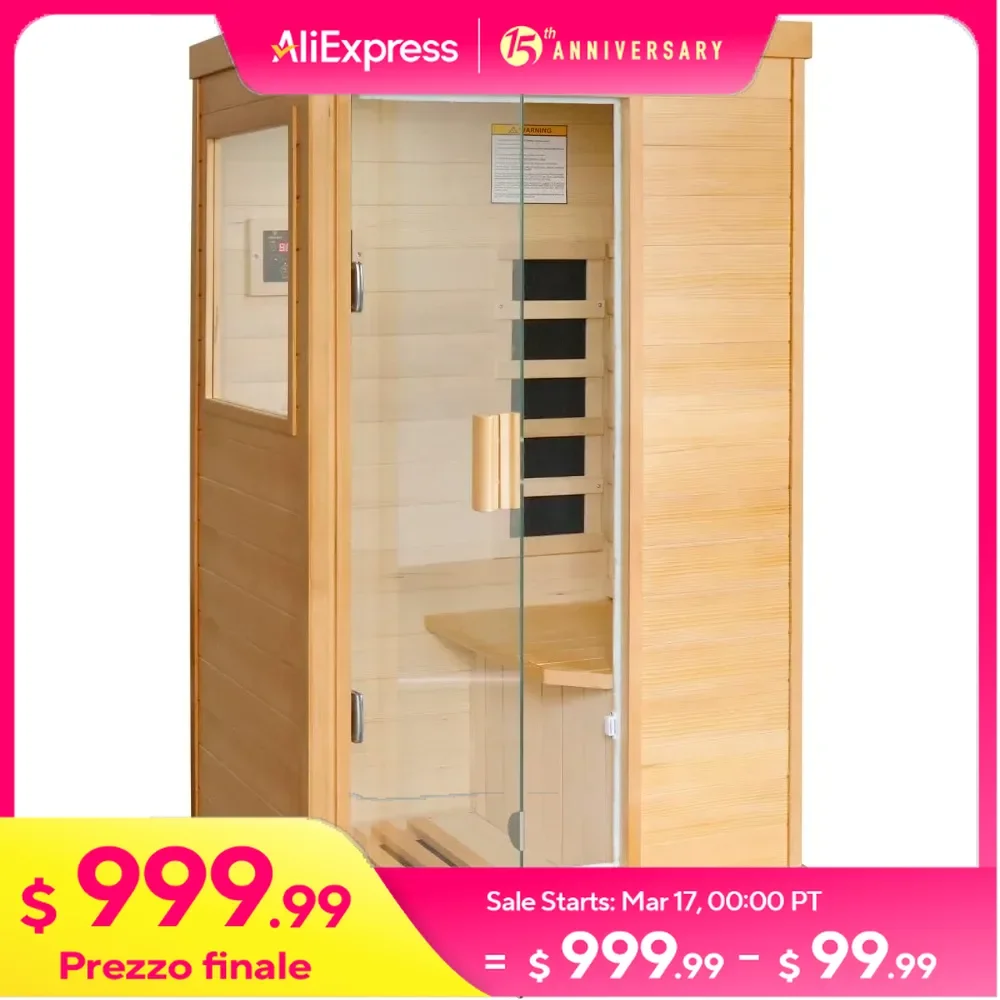 Sauna Home Sauna Spa Room Canadian Hemlock Wood 800W Indoor Saunas 110V with Control Panel and Tempered Glass Door, Room