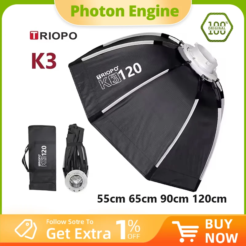 TRIOPO K3 Series 55cm 65cm 90cm 120cm Quick-Setup Octagon Softbox Bowens Mount for Godox Aputure Sokani Studio LED Video Light