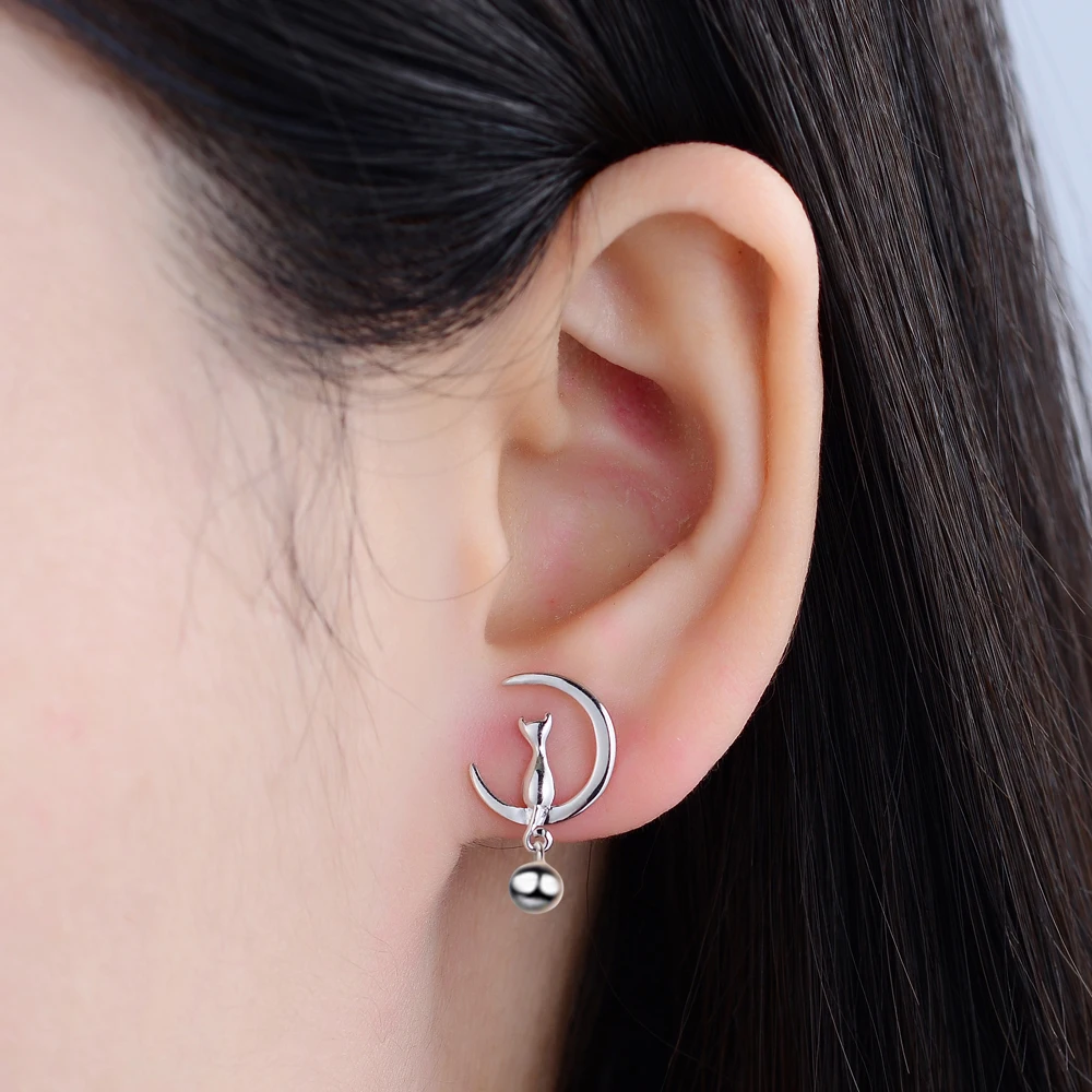 

Горячая Распродажа, серьги из стерлингового серебра 925 пробы в виде Луны и кота для женщин, модные Оригинальные серьги в виде искусственной кожи, ювелирные изделия, подарок