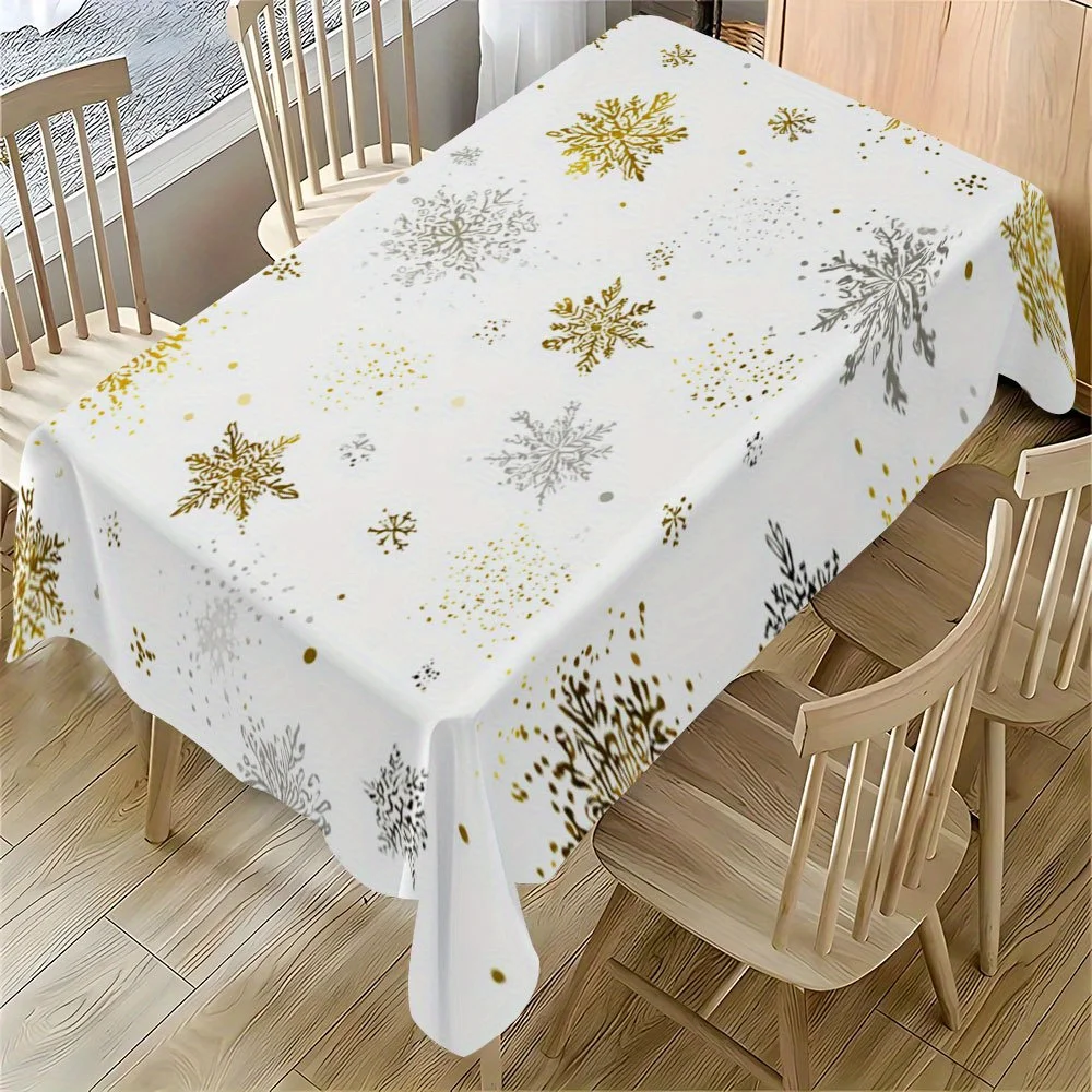 2D Flat Tablecloth 1pc Christmas Theme Snowflake Rectangular Tablecloth, Designed for Center Dining Table, Bringing Festive Atmosphere to Every Meal