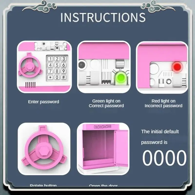 Durable Electronic Piggy Bank Automatic Mini Security Coin Cash Savings Box Password Key Lock Bank ATM Gift For Children