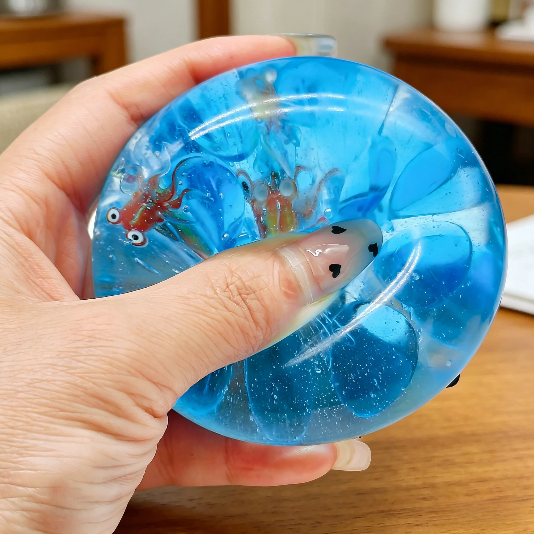 

Cute Mini Octopus Water Stress Relief Ball 4cm Transparent Blue Ocean Squishy Squeeze Toy Portable Anxiety Fidget Toy for Adults Kids Office Travel Focus Calming Sensory Decompression Gift
