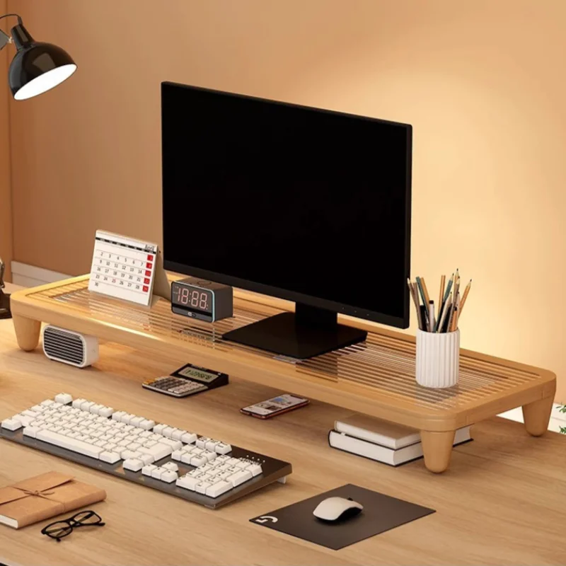 Bamboo Monitor Storage Holder Office Desk Laptop Bracket Household Desktop Computer Riser Stand Monitors Organization Rack
