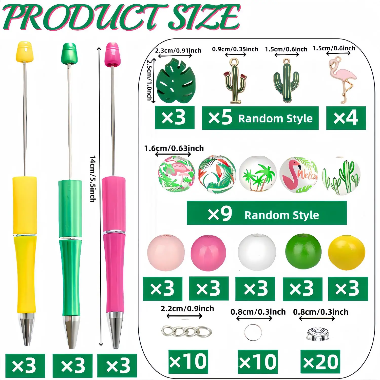 9pcs/set Flamingo Theme Beads DIY Beaded Pen, Flamingo DIY Ballpoint Pen, for Learning Writing Office Stationery