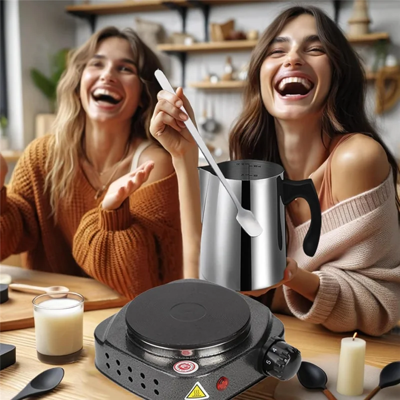 A26F-Candle Making Kit For Beginners- Candle Making Pouring Pot With Long Stain Spoon Electric Hot Plate US Plug